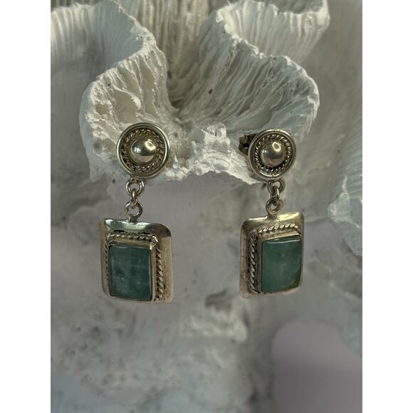Big Teardrop Green Jade Earrings.Vintage Carved Jade Jewelry  Vintage Beautiful 925 Sterling Silver Jade Earrings Length 1.20 Inch